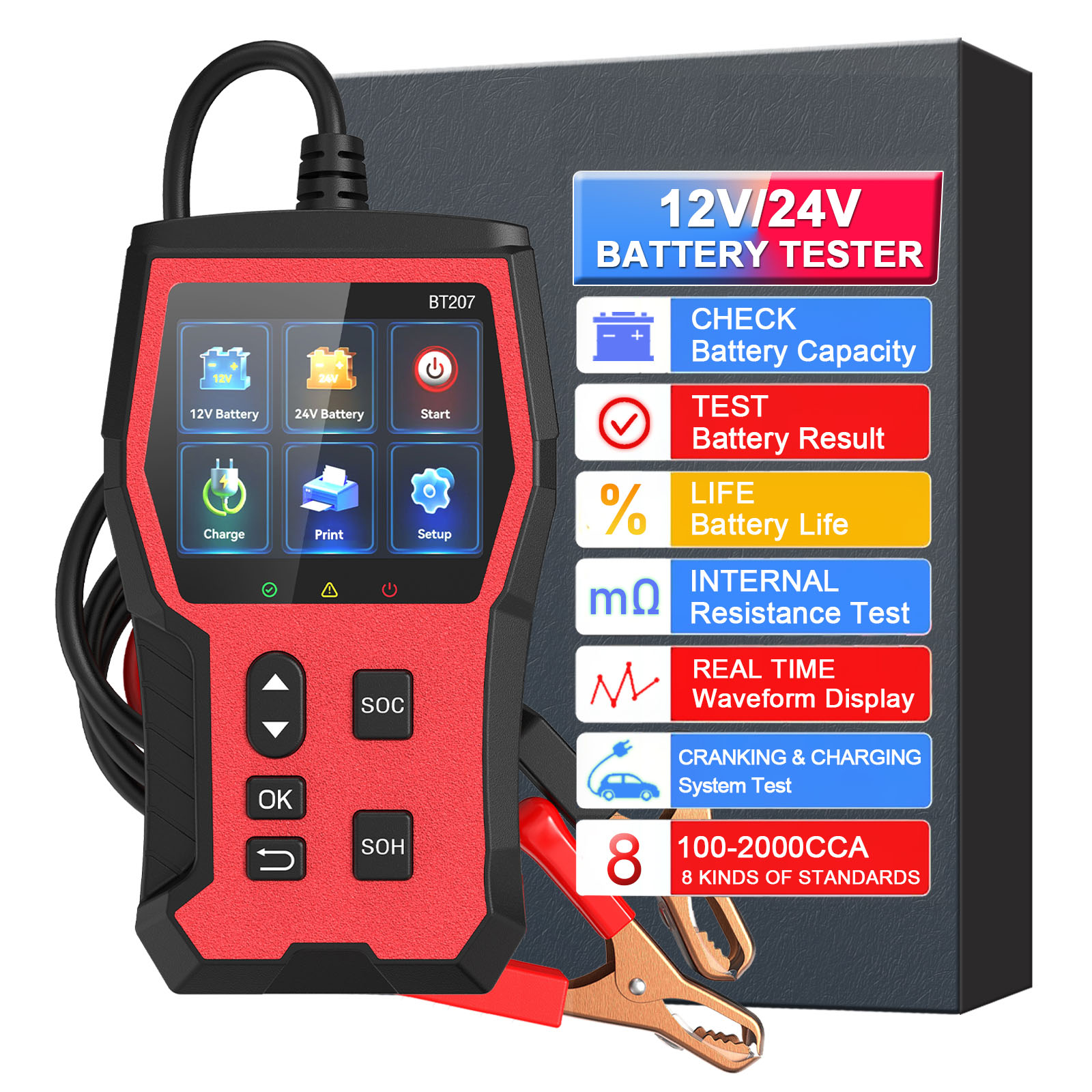Car Battery Load Tester Digital Cranking - جهاز اختبار بطارية السيارة 12-24 فولت،