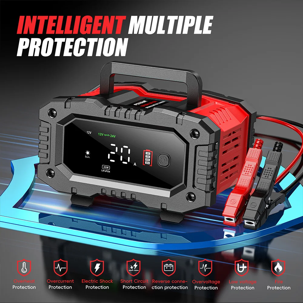 Smart Car Battery Charger 12V 24V 20A - شاحن بطارية جديد من FOXSUR 20A/10A
