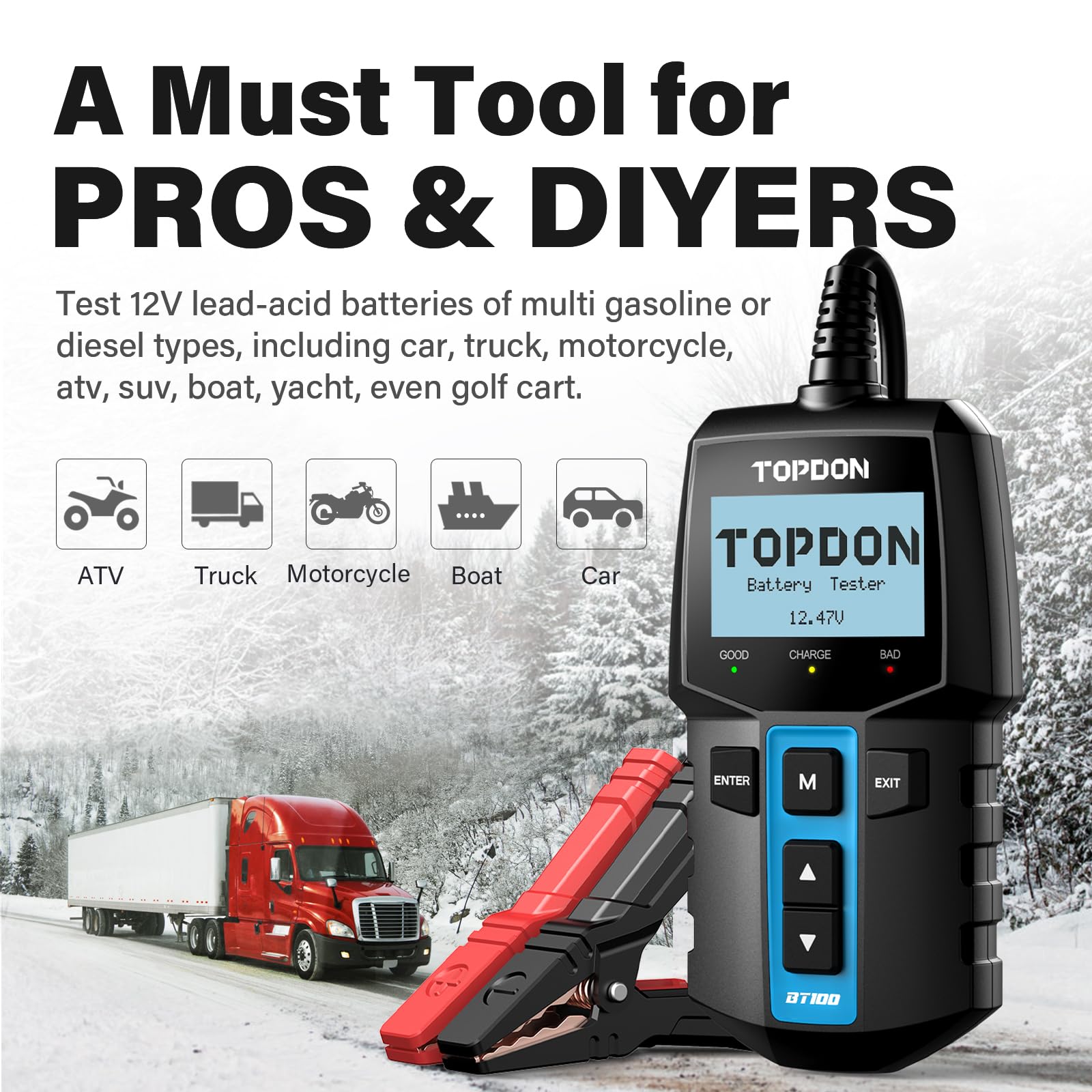 Car Battery Load Tester Digital Cranking - جهاز تحليل البطارية الرقمي TOPDON BT100