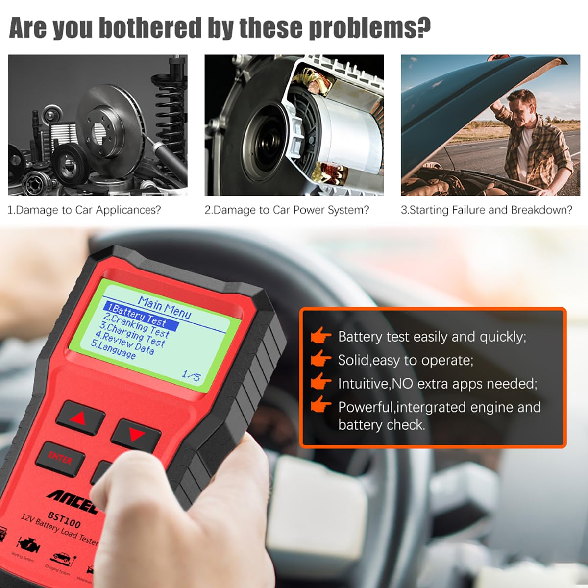 Car Battery Load Tester Digital Cranking - جهاز اختبار بطارية السيارة الرقمي 12