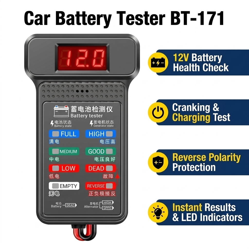 Car Battery Load Tester Digital Cranking - جهاز اختبار بطارية السيارة الرقمي BT-171،