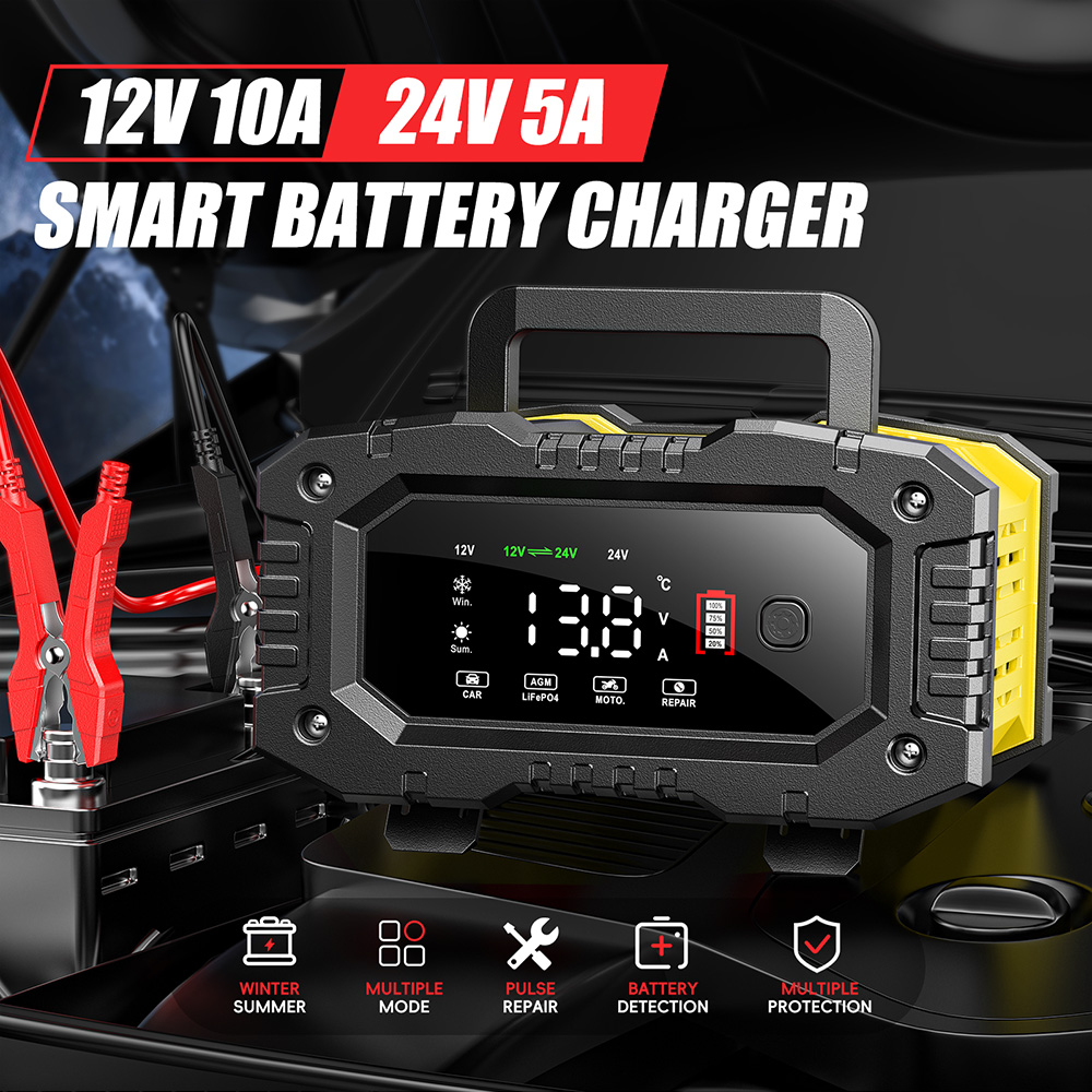 FOXSUR 12 فولت 24 فولت سيارة د - مراجعة Lifepo4 Battery Charger Smart Automatic وسعره