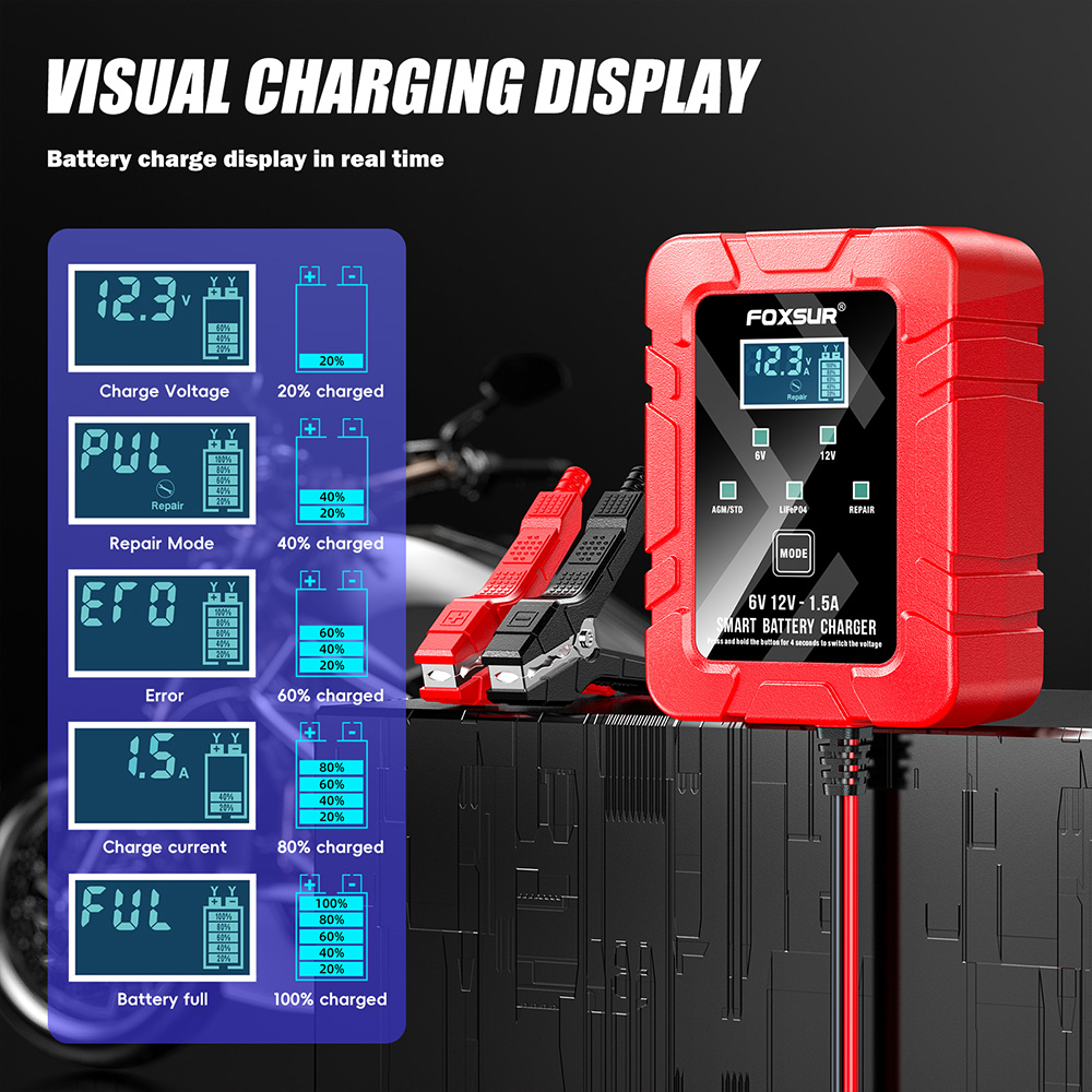 FOXSUR FBC061215D 6 فولت 12 فو - مراجعة Lifepo4 Battery Charger Smart Automatic وسعره
