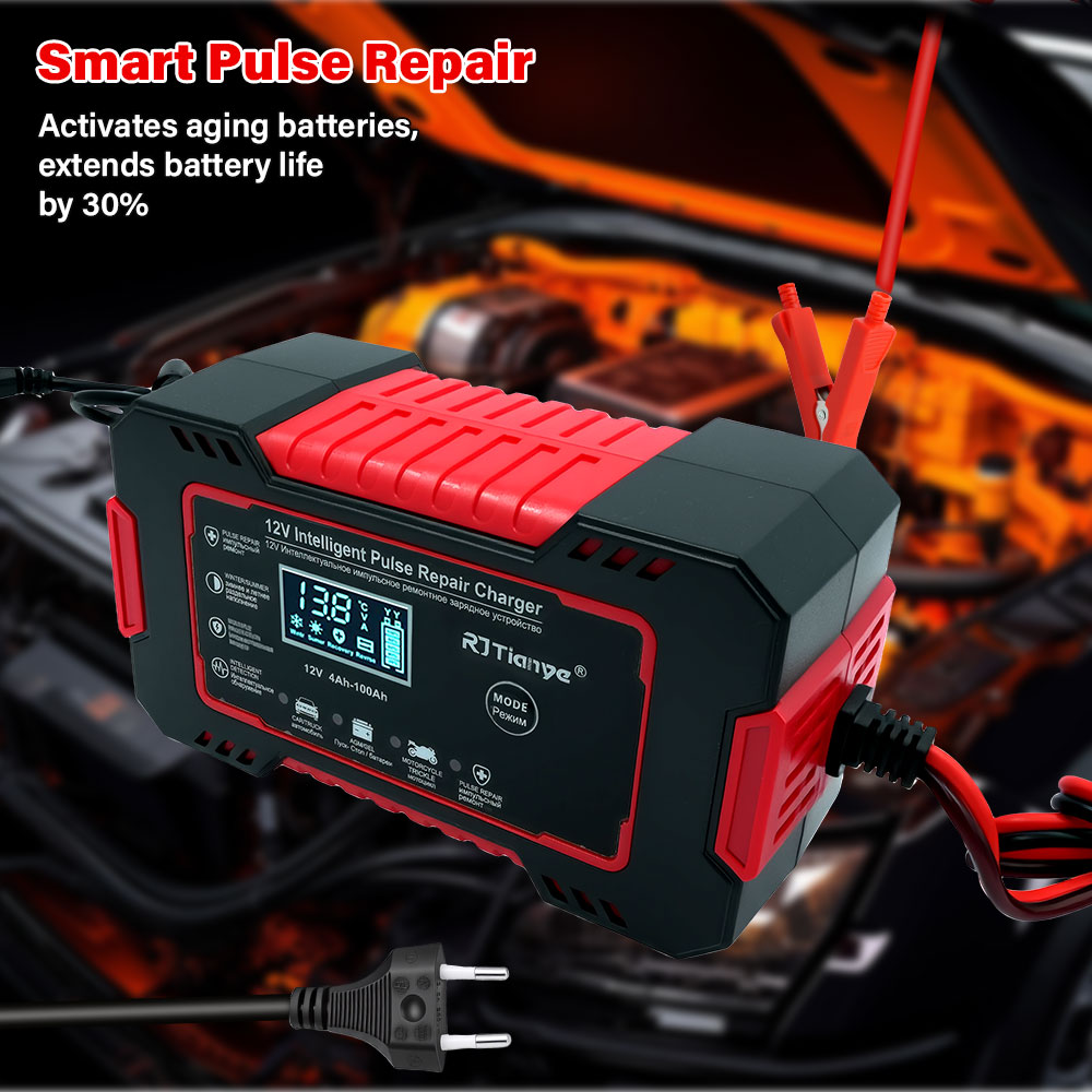 شاحن بطارية للسيارات والدراجات - مراجعة Smart Car Battery Charger 12V 24V 20A وسعره