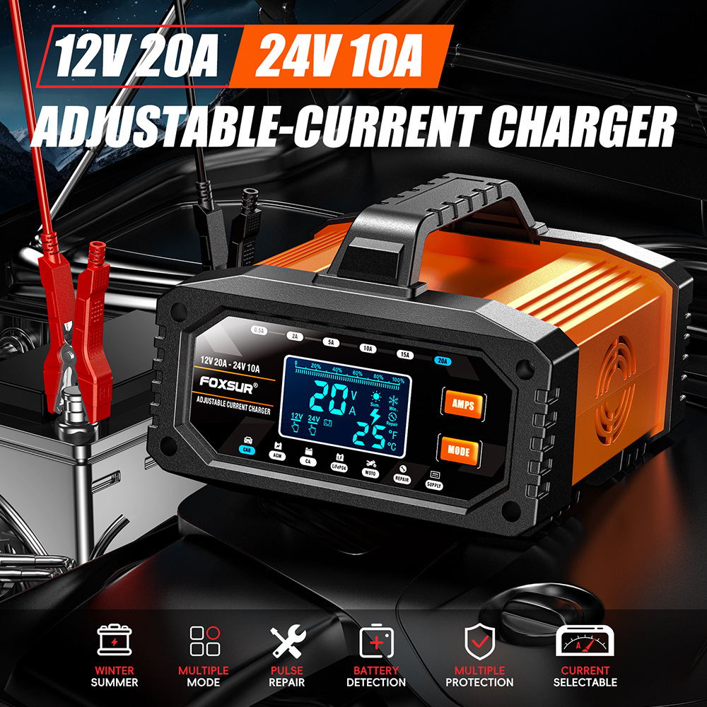 شاحن بطارية ذكي محمول 12 فولت/ - مراجعة Smart Car Battery Charger 12V 24V 20A وسعره