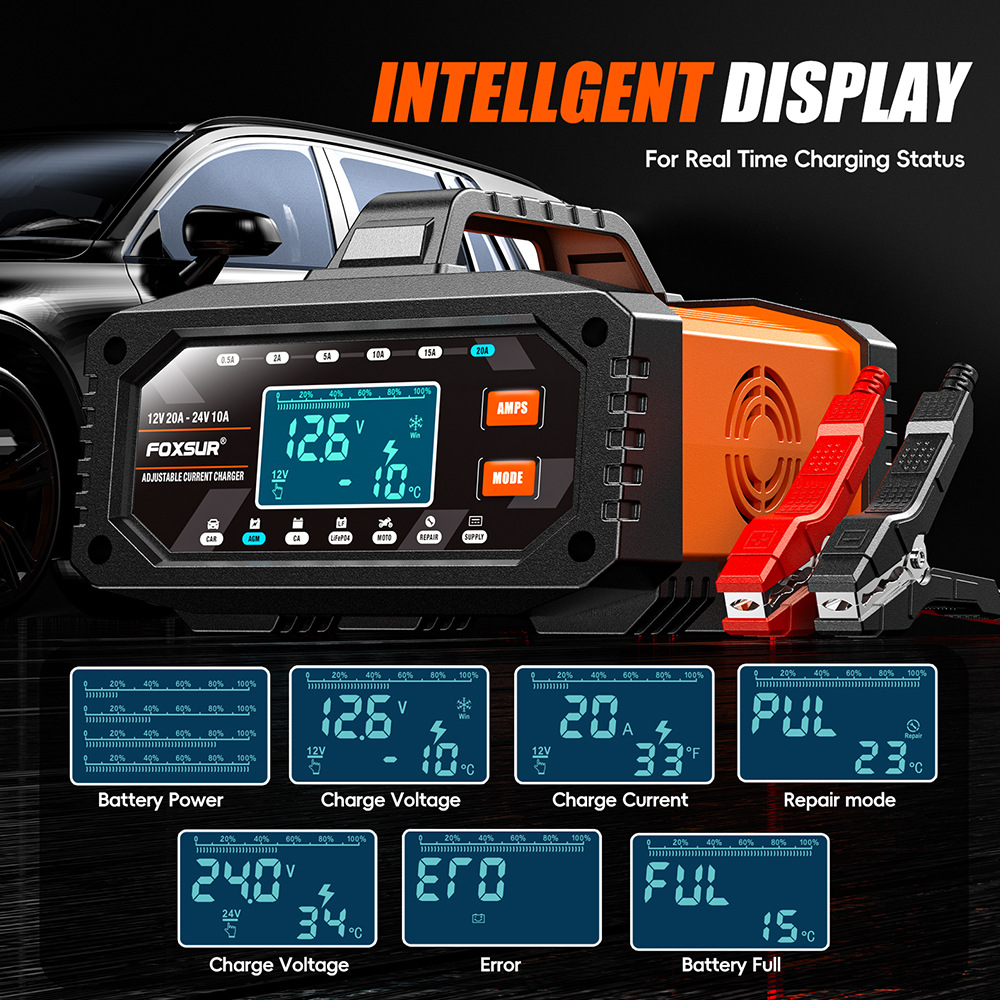 شاحن بطارية ذكي محمول 12 فولت/ - مراجعة Smart Car Battery Charger 12V 24V 20A وسعره