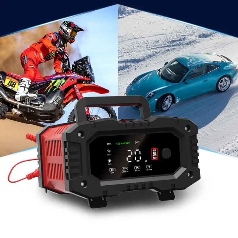 دراجة نارية للسيارة 20A/10A 12 - مراجعة Smart Car Battery Charger 12V 24V 20A وسعره