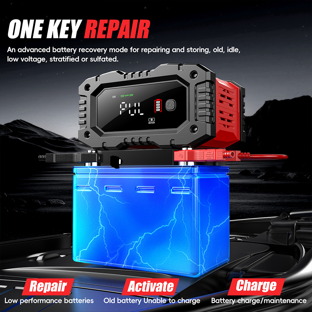 شاحن بطارية FOXSUR 20A/10A للس - مراجعة Smart Car Battery Charger 12V 24V 20A وسعره