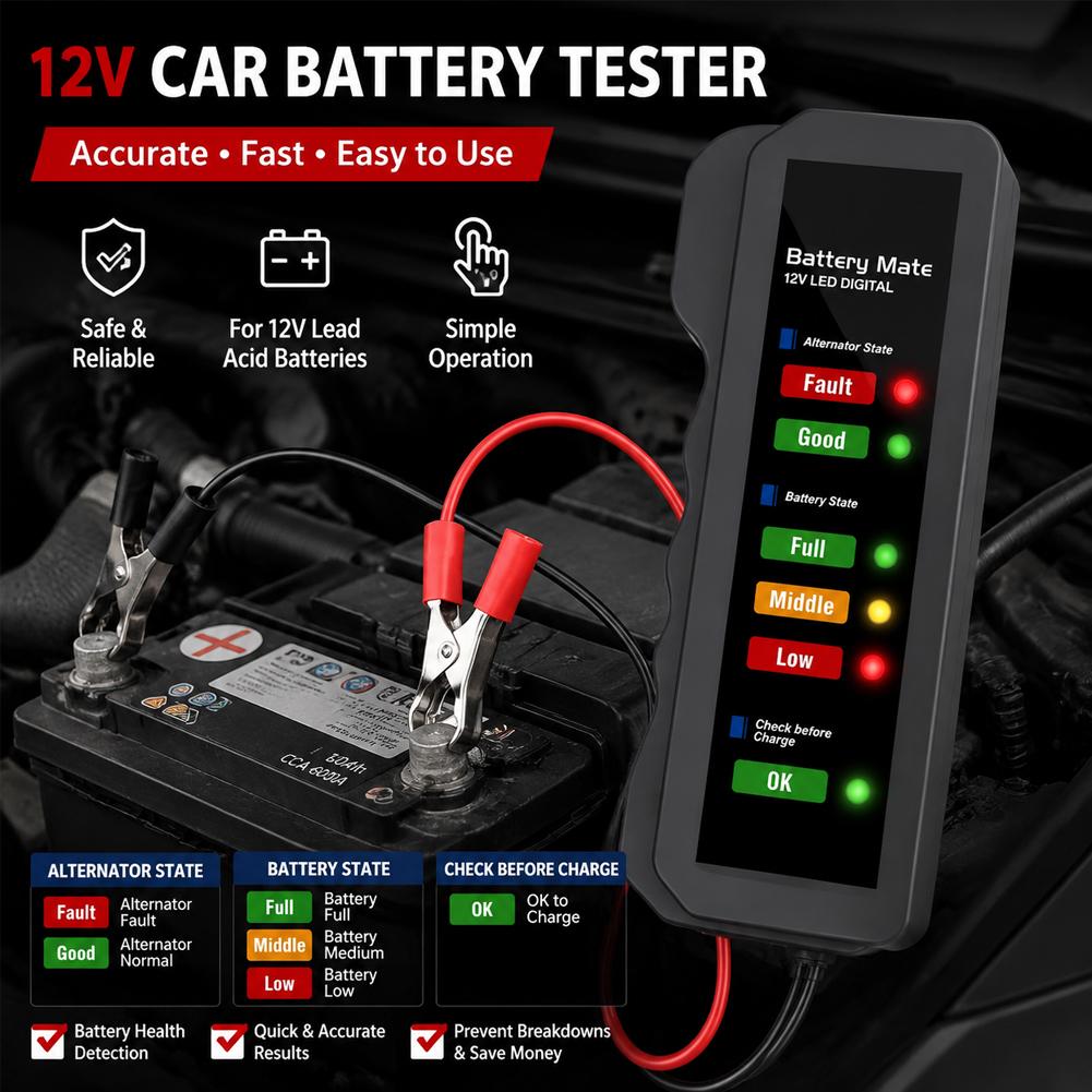جهاز اختبار بطارية السيارة 12  - مراجعة Alternator Tester Digital Diagnostic Tool وسعره