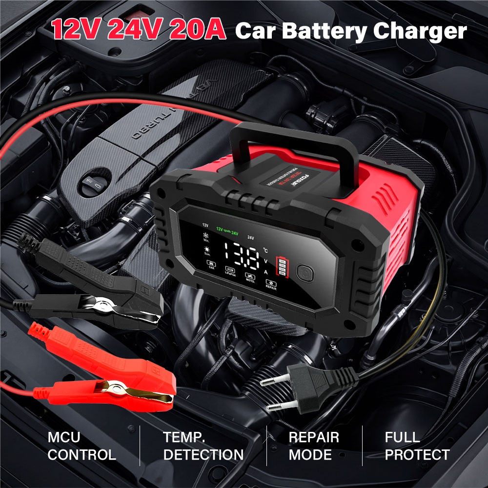 شاحن بطارية للسيارات والدراجات - مراجعة Smart Car Battery Charger 12V 24V 20A وسعره