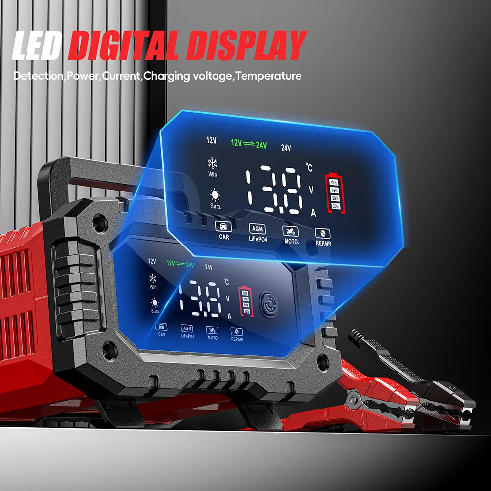 شاحن بطارية FOXSUR 20A/10A للس - مراجعة Smart Car Battery Charger 12V 24V 20A وسعره