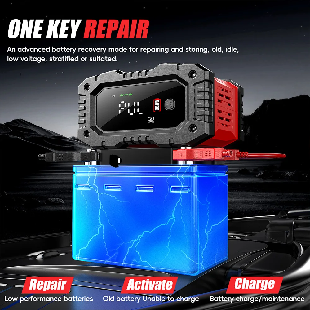 شاحن بطارية FOXSUR 20A/10A للس - مراجعة Smart Car Battery Charger 12V 24V 20A وسعره