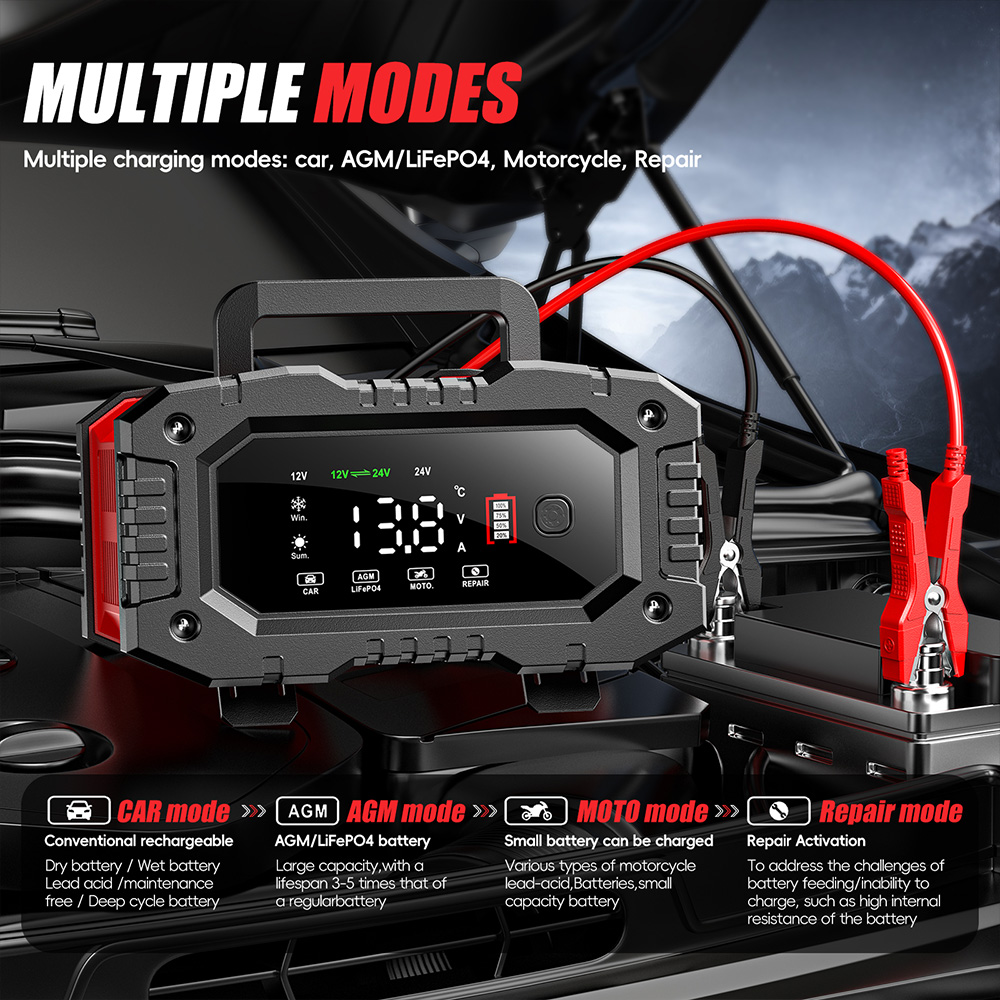 شاحن بطارية ذكي أوتوماتيكي ، A - مراجعة Smart Car Battery Charger 12V 24V 20A وسعره